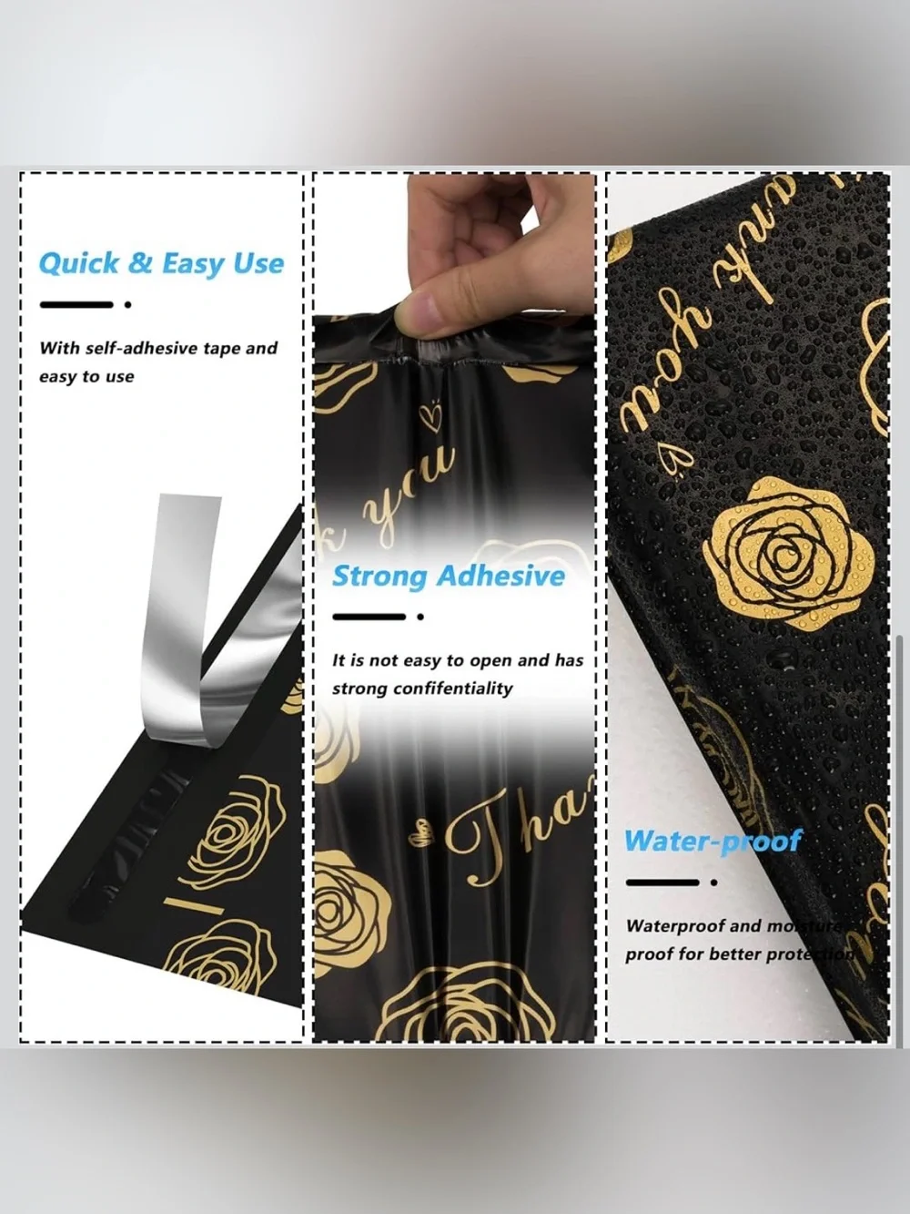 Polymailers 10x13 Black & Gold 'Thank You' Floral 15 ct